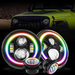 7 RGB Halo Rotating LED Headlights + 4 RGB Halo Rotating Fog Light Combo Kit for 2007-2018 TJ LJ JK JKU
