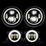 7 RGB Halo Rotating LED Headlights + 4 RGB Halo Rotating Fog Light Combo Kit for 2007-2018 TJ LJ JK JKU