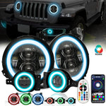9" RGB-W Halo LED Headlights + 4" RGBW LED Fog Lights For 2018-2025 Jeep Wrangler JL JLU 4xe Gladiator (JT)