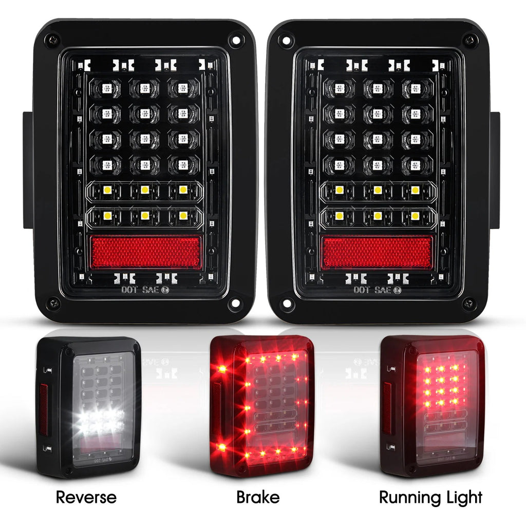 LED Tail Lights Compatibility for 2007-2018 Jeep Wrangler JK JKU Smoked LED Tail Lights