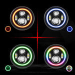 7 RGB Halo Rotating LED Headlights + 4 RGB Halo Rotating Fog Light Combo Kit for 2007-2018 TJ LJ JK JKU