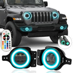 9" RGBW 3D LED Lens Halo Headlights + 4" RGBW Fog Lights Combo Kits for 2018-2025 Jeep Wrangler JL JLU & Jeep Gladiator JT