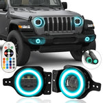 9" RGB-W Halo LED Headlights + 4" RGBW LED Fog Lights For 2018-2025 Jeep Wrangler JL JLU 4xe Gladiator (JT)