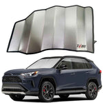 TMORI Windshield Sun Shade for Toyota RAV4 2019 2020 2021 2022 2023 2024 2025 – Custom Fit Sun Shield with Mirror Cut‑Out, Blocks Heat & UV, Foldable with Storage Pouch - Toyota RAV4 Windshield Sunshade