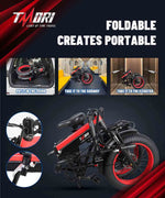 TMORI Electric Bike for Adults 750W 48V Foldable Electric Bicycle with Shimano 7-Speed Gear 20" Fat Tire E Bike Electric Beach Mountain Bike for Adults