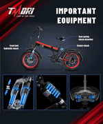 TMORI Electric Bike for Adults 750W 48V Foldable Electric Bicycle with Shimano 7-Speed Gear 20" Fat Tire E Bike Electric Beach Mountain Bike for Adults