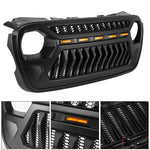 Jeep Grille (Angry Birds) with White/Amber LED Lights ABS Matte Black for 2018-2025 Jeep Wrangler JL JLU 4XE & Jeep Gladiator JT