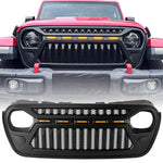 Jeep Grille (Angry Birds) with White/Amber LED Lights ABS Matte Black for 2018-2025 Jeep Wrangler JL JLU 4XE & Jeep Gladiator JT