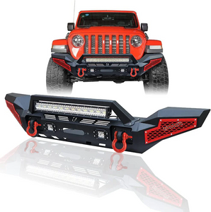 Jeep Wrangler Front Bumper with Winch Plate 5 LED Lights for JK JKU 4xe JL JLU Jeep Gladiator JT