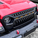 Jeep Grille (Angry Birds) with White/Amber LED Lights ABS Matte Black for 2018-2025 Jeep Wrangler JL JLU 4XE & Jeep Gladiator JT