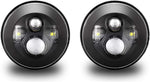 Tmori 2 Pcs 7 Inch LED Projection Headlights Kit High Low Beam Compatible with Jeep Wrangler JK TJ LJ Rubicon Sahara Willys for Hummer H1 H2 7inch 7’’ Black Round Headlamp