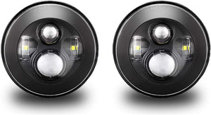Tmori 2 Pcs 7 Inch LED Projection Headlights Kit High Low Beam Compatible with Jeep Wrangler JK TJ LJ Rubicon Sahara Willys for Hummer H1 H2 7inch 7’’ Black Round Headlamp