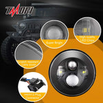 Tmori 2 Pcs 7 Inch LED Projection Headlights Kit High Low Beam Compatible with Jeep Wrangler JK TJ LJ Rubicon Sahara Willys for Hummer H1 H2 7inch 7’’ Black Round Headlamp