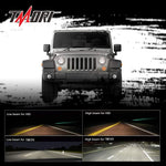 Tmori 2 Pcs 7 Inch LED Projection Headlights Kit High Low Beam Compatible with Jeep Wrangler JK TJ LJ Rubicon Sahara Willys for Hummer H1 H2 7inch 7’’ Black Round Headlamp