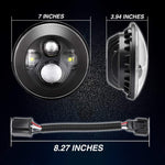 Tmori 2 Pcs 7 Inch LED Projection Headlights Kit High Low Beam Compatible with Jeep Wrangler JK TJ LJ Rubicon Sahara Willys for Hummer H1 H2 7inch 7’’ Black Round Headlamp