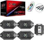 Tmori 4 Pods RGBW LED Rock Lights with Phone Bluetooth App/Remote Control Flashing Music Mode Multicolor Neon Underglow Waterproof Aluminum Light Kit for Jeep Trucks Off Road SUV ATV Boat