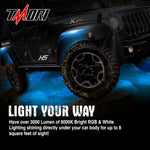 Tmori 4 Pods RGBW LED Rock Lights with Phone Bluetooth App/Remote Control Flashing Music Mode Multicolor Neon Underglow Waterproof Aluminum Light Kit for Jeep Trucks Off Road SUV ATV Boat
