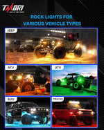 TMORI RGBW Rock Lights for Trucks & UTV - 8 Pods, App Controlled Flashing Music Mode