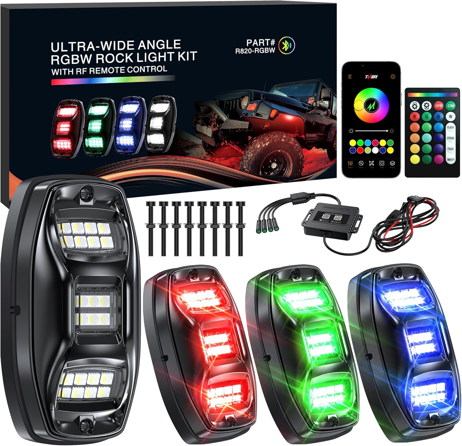TMORI Rock Lights for Trucks 4 Pods,RGB Underglow Light for Trucks with App Control Flashing Music Mode RGB Rock Lights for UTV SUV ATV RZR Truck Accessories
