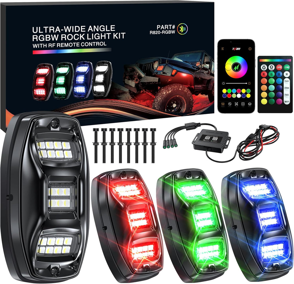 TMORI Rock Lights for Trucks 4 Pods,RGB Underglow Light for Trucks with App Control Flashing Music Mode RGB Rock Lights for UTV SUV ATV RZR Truck Accessories