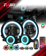 9" RGB-W Halo LED Headlights + 4" RGBW LED Fog Lights For 2018-2025 Jeep Wrangler JL JLU 4xe Gladiator (JT)