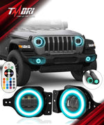 9" RGBW 3D LED Lens Halo Headlights + 4" RGBW Fog Lights Combo Kits for 2018-2025 Jeep Wrangler JL JLU & Jeep Gladiator JT