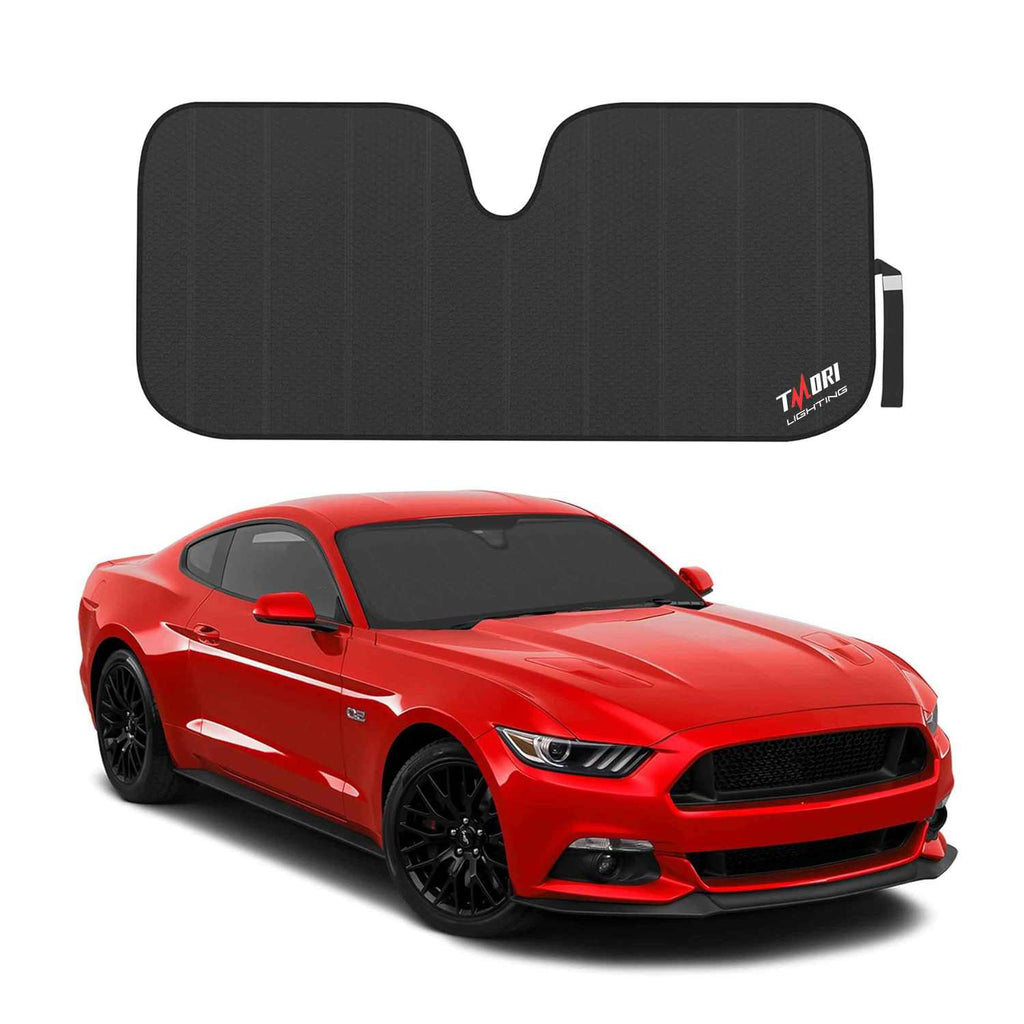 TMORI Front Windshield Sun Shade Accordion Folding Auto Sunshade for Car Truck SUV - Blocks UV Rays Sun Visor Protector - Keeps Your Vehicle Cool - 66 x 27 Inch (BLACK)