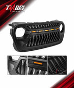 Jeep Grille (Angry Birds) with White/Amber LED Lights ABS Matte Black for 2018-2025 Jeep Wrangler JL JLU 4XE & Jeep Gladiator JT