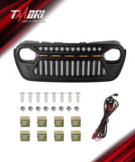 Jeep Grille (Angry Birds) with White/Amber LED Lights ABS Matte Black for 2018-2025 Jeep Wrangler JL JLU 4XE & Jeep Gladiator JT