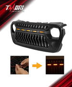 Jeep Grille (Angry Birds) with White/Amber LED Lights ABS Matte Black for 2018-2025 Jeep Wrangler JL JLU 4XE & Jeep Gladiator JT