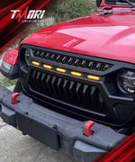 Jeep Grille (Angry Birds) with White/Amber LED Lights ABS Matte Black for 2018-2025 Jeep Wrangler JL JLU 4XE & Jeep Gladiator JT