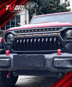 Jeep Grille (Angry Birds) with White/Amber LED Lights ABS Matte Black for 2018-2025 Jeep Wrangler JL JLU 4XE & Jeep Gladiator JT