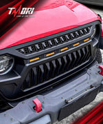 Jeep Grille (Angry Birds) with White/Amber LED Lights ABS Matte Black for 2018-2025 Jeep Wrangler JL JLU 4XE & Jeep Gladiator JT