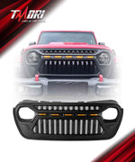 Jeep Grille (Angry Birds) with White/Amber LED Lights ABS Matte Black for 2018-2025 Jeep Wrangler JL JLU 4XE & Jeep Gladiator JT