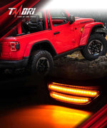 Tmori LED Fender Side Marker Lights DRL Dynamic Turn Signal Compatible with 2018-2025 Jeep Wrangler 4xe JL JLU Jeep Gladiator JT