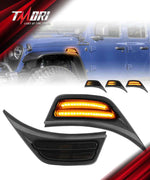 Tmori LED Fender Side Marker Lights DRL Dynamic Turn Signal Compatible with 2018-2025 Jeep Wrangler 4xe JL JLU Jeep Gladiator JT