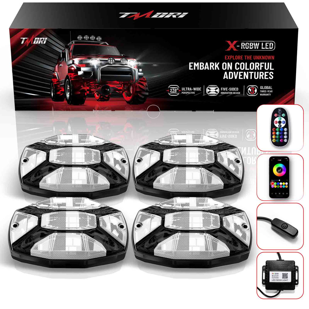 TMORI X-Series RGBW Rock Lights for Trucks & UTV - 4 Pods, App Controlled Flashing Music Mode (Copy)