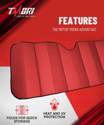 TMORI Front Windshield Sun Shade Accordion Folding Auto Sunshade for Car Truck SUV - Blocks UV Rays Sun Visor Protector - Keeps Your Vehicle Cool - 66 x 27 Inch (Red)