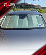 TMORI Windshield Sun Shade for Toyota RAV4 2019 2020 2021 2022 2023 2024 2025 – Custom Fit Sun Shield with Mirror Cut‑Out, Blocks Heat & UV, Foldable with Storage Pouch - Toyota RAV4 Windshield Sunshade