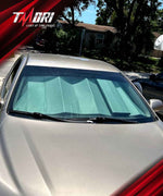 TMORI Windshield Sun Shade for Toyota RAV4 2019 2020 2021 2022 2023 2024 2025 – Custom Fit Sun Shield with Mirror Cut‑Out, Blocks Heat & UV, Foldable with Storage Pouch - Toyota RAV4 Windshield Sunshade