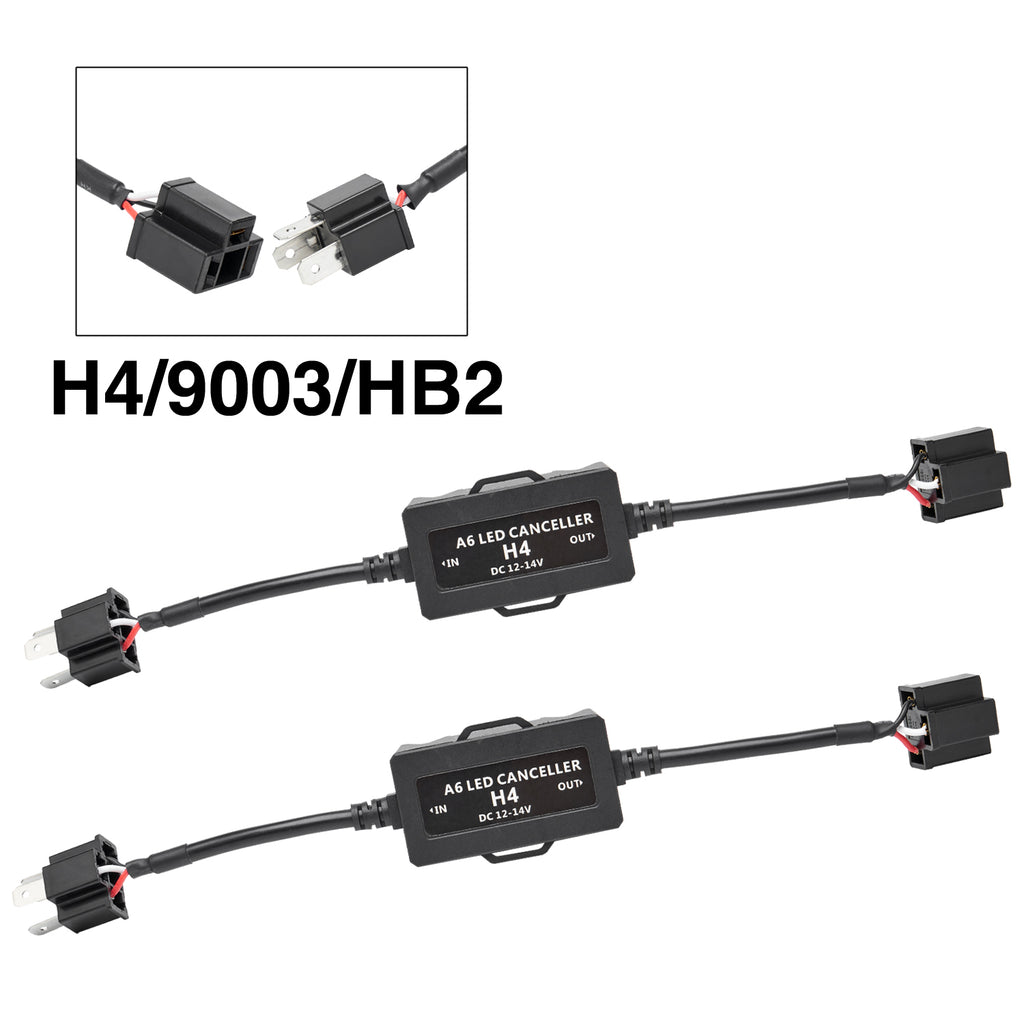 2Pcs H4 9003 HB2 Anti Flicker Harness, Led Headlight Bulb Decoder Error Free Resistor Wiring Canbus Kit Canceler Resistor Decoders Adapter Flash Warning Capacitor (1 Pair)