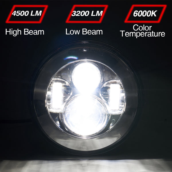 7 Inch LED Halo Projector Headlight For Harley Jeep Wrangler JK CJ - Black, DRL, Hi/Lo, IP67